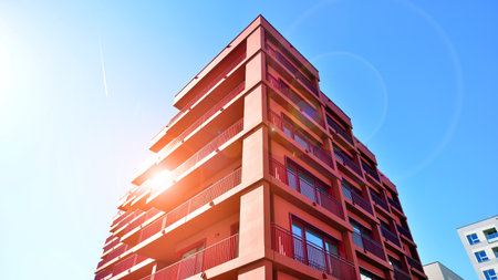 New modern block of flat, condo architecture. Residential apartment flat Luxury house complex. City...