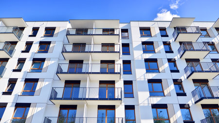 New modern block of flat, condo architecture. Residential apartment flat, luxury house complex. City...