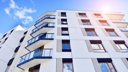 New modern block of flat, condo architecture. Residential apartment flat, luxury house complex. City real estate property.の写真素材