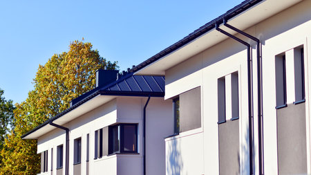 Harmony with nature, eco architecture. Terraced single family homes in newly developed housing...