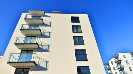 Modern elements in contemporary architecture. Architectural details of a modern apartment building.