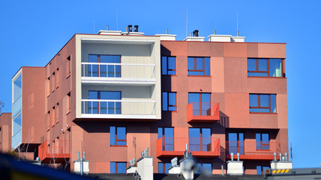 Modern luxury residential apartment. Modern apartment building on a sunny day. Apartment building...