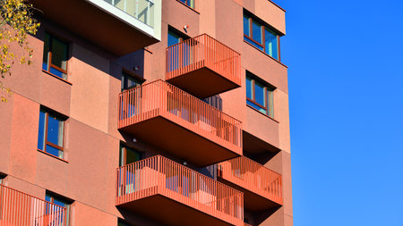 Modern luxury residential apartment. Modern apartment building on a sunny day. Apartment building...