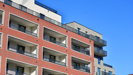 Modern luxury residential apartment. Modern apartment building on a sunny day. Apartment building...