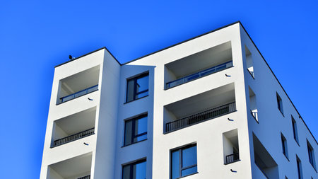Modern luxury residential apartment. Modern apartment building on a sunny day. Apartment building...