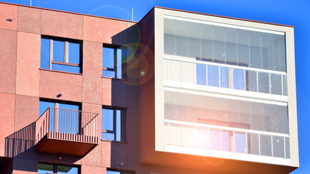 Modern luxury residential apartment. Modern apartment building on a sunny day. Apartment building...