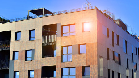 Modern luxury residential apartment. Modern apartment building on a sunny day. Apartment building...