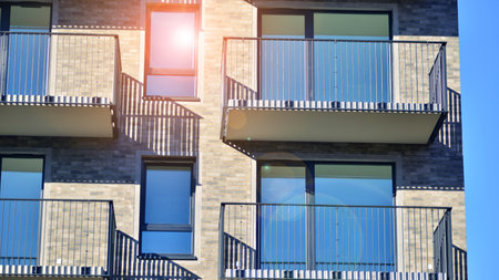 Modern luxury residential apartment. Modern apartment building on a sunny day. Apartment building...