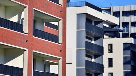 Modern luxury residential apartment. Modern apartment building on a sunny day. Apartment building...