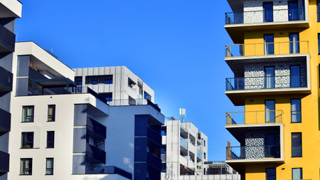 Modern luxury residential apartment. Modern apartment building on a sunny day. Apartment building...