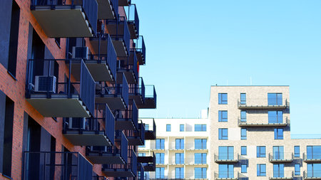 Modern luxury residential apartment. Modern apartment building on a sunny day. Apartment building...