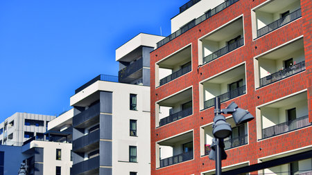 Modern luxury residential apartment. Modern apartment building on a sunny day. Apartment building...