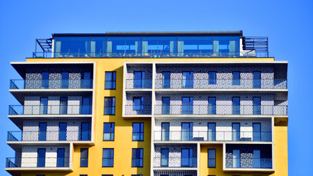Modern luxury residential apartment. Modern apartment building on a sunny day. Apartment building...