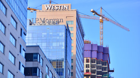 Warsaw, Poland. January 5, 2026. Construction of the Upper One skyscraper. A construction crane in the city among tall buildings.のeditorial素材