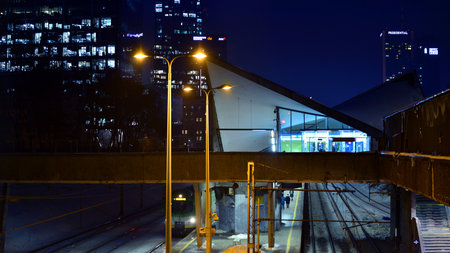 Warsaw, Poland. 21 January 2026. Night view of the Warszawa Ochota railway stationのeditorial素材