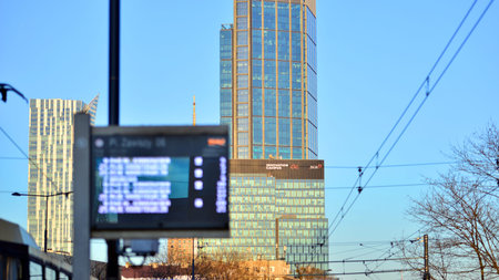 Warsaw, Poland. February 3, 2026. The center of city with skyscrapers. Downtown business district of...