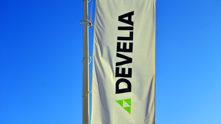 Warsaw, Poland. February 3, 2026. Urban landscape. Sign with the inscription: Develia