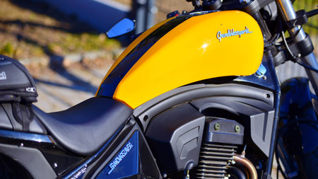 Warsaw, Poland. 1 March 2026. A yellow motorcycle with the inscription Grand Warszawski