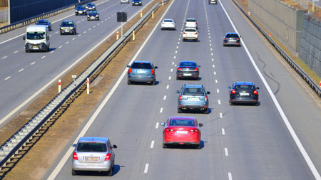 Warsaw, Poland. 1 March 2026. View of cars on the expressway S2, southern bypass of Warsaw in Wawer...