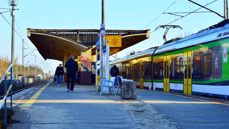 Warsaw, Poland. 3 March 2026. Warszawa Radosc station and a train of the fast city trains at the...