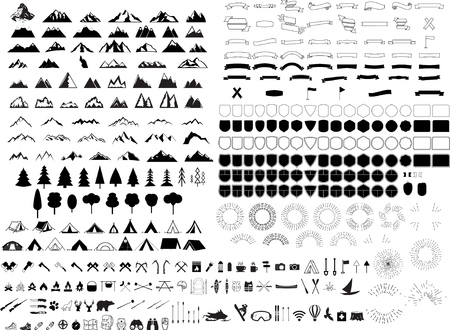 Big set of different type of mountain forest style logo elementsのイラスト素材
