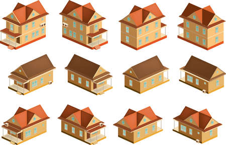 Various isometric city building elementsのイラスト素材