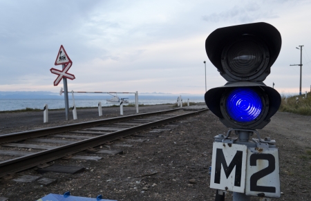  Baikal Railway  Baikal Port harbor   Blue traffic signal prohibit maneuversの写真素材