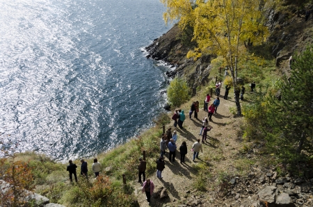 Baikal Railway  Tourists walk along the slopeのeditorial素材