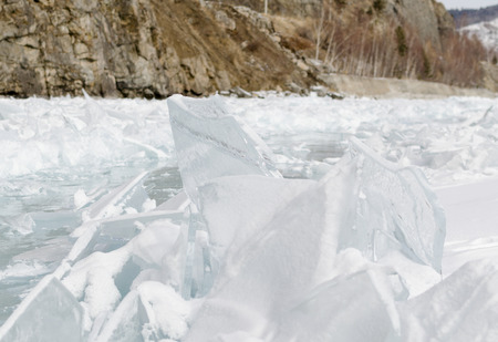 Frozen Lake Baikal ice ridgesの写真素材