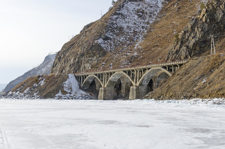 Viaduct on the section of Circum-Baikal Railway Old Angasolka villageの写真素材