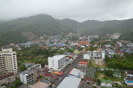 Top view of Karon - the second largest recreation center on Phuket on a cloudy dayのeditorial素材