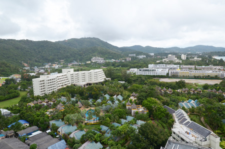 Top view of Karon - the second largest recreation center on Phuket on a cloudy dayのeditorial素材