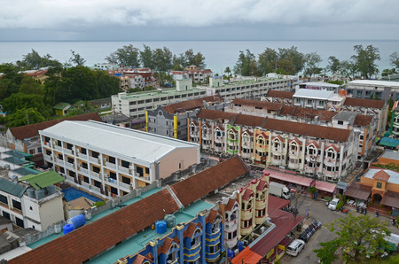 Top view of Karon - the second largest recreation center on Phuket on a cloudy dayのeditorial素材