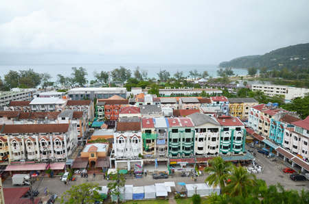 Top view of Karon - the second largest recreation center on Phuket on a cloudy dayのeditorial素材
