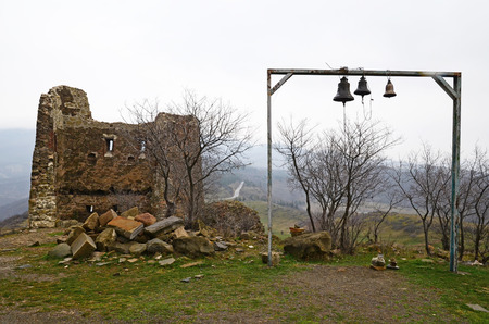 Remains of tower and belfry near temple Jvari. Mtskheta Georgiaの写真素材