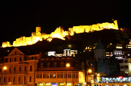 View of Narikala fortress at night. Tbilisi, Georgiaのeditorial素材