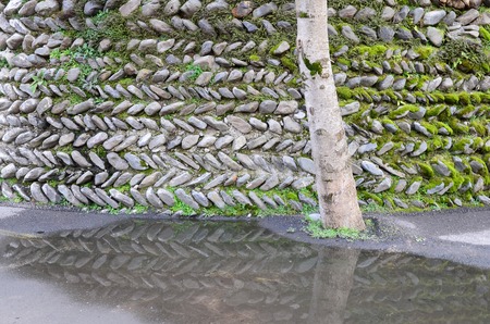 Typical Georgian masonry - stone, stacked by zigzagの写真素材