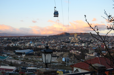 Top View of the Old City of Tbilisi in the eveningの写真素材