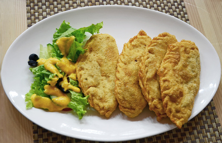 Khuushuur - small size cheburek filled with chopped meat, fried in mutton fat or vegetable oil. Mongolian cuisineの写真素材