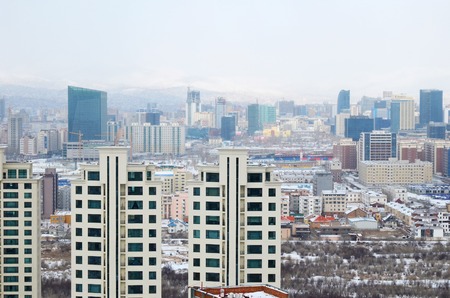 View of Ulaanbaatar from the height of the memorial complex on the outskirts of the cityの写真素材