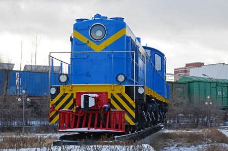 Ulaanbaatar, Mongolia-Dec,02 2015: Shunting diesel locomotive, TEM-1. Museum of railway equipment in Ulaanbaatarのeditorial素材