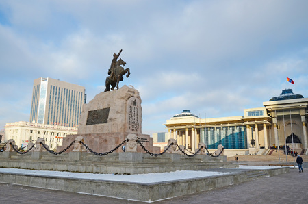 Sukhbaatar Monument on central square in Ulaanbaatar. Mongoliaのeditorial素材