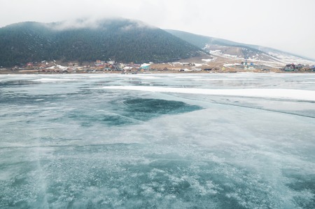 Big Goloustnaya Village. View from the lake iceの写真素材