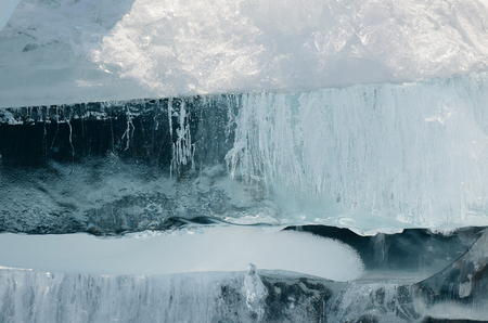 Ice patterns of Lake Baikal. Frozen floes and cracksの写真素材