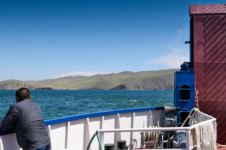 Ferry crossing to Olkhon Island. Lake Baikal, Strait Olkhon gatesの写真素材