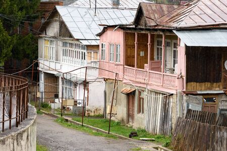 Street in village Mzetamze, Borjomi nearby, in rayny day. Climatic resort areaの写真素材