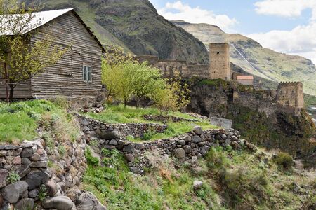 Khertvisi fortress and residential wooden house. The oldest and best preserved fortresses of...