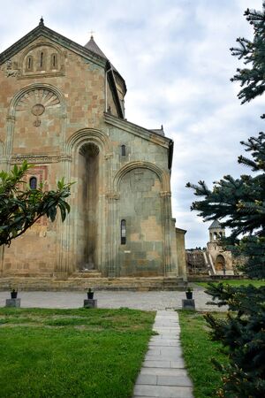 Tbilisi, Georgia-May,6 2019: Courtyard Svetitskhoveli Cathedral, Living Pillar, in Mtskheta ancient...