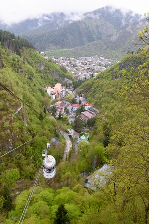 Borjomi, Georgia - May, 04 - 2019: Top view of Borjomi, balneological and climatic resort in Georgia at altitude 800 meters above seaのeditorial素材