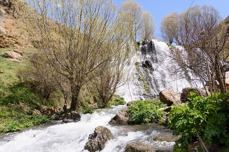 Picturesque Shaki waterfall, height 18 meters, Armenia, Syunik region, north of Sisian cityの写真素材